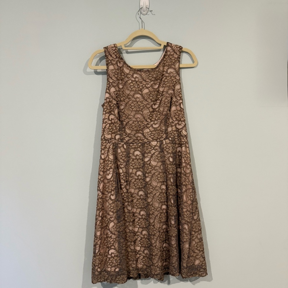 Connected Apparel Brown Lace Midi Dress